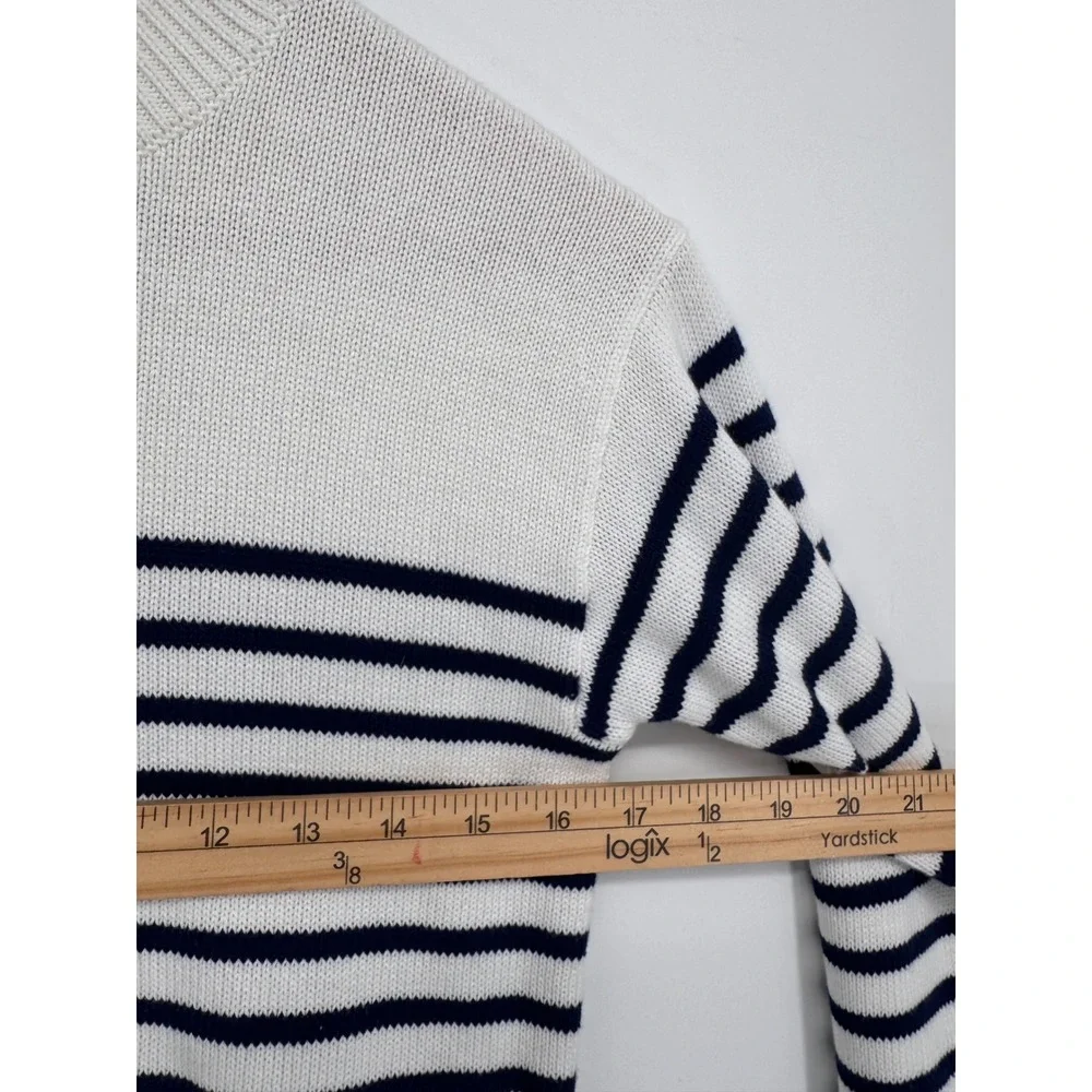 Crewcuts Striped Mockneck Sweater Kids XL 12-14 White Navy Blue Preppy Classic
